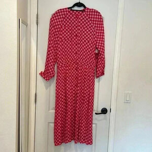 Vtg NWT Halston III Star Print Button Up Maxi Dress Fuchsia Shoulder Pads Sz 14